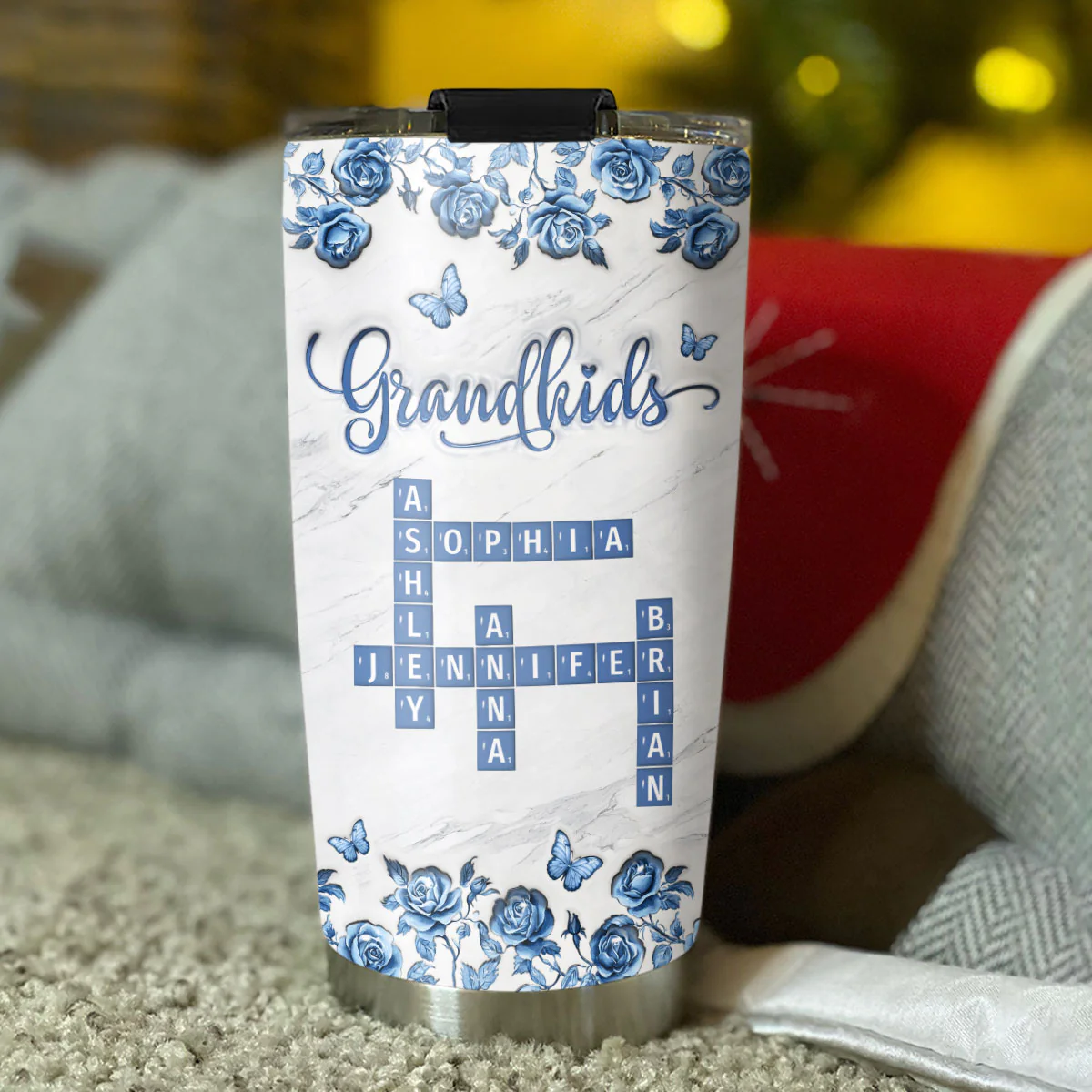 Flower Grandkids - Personalized Custom 3D Inflated Effect Tumbler - Image 4