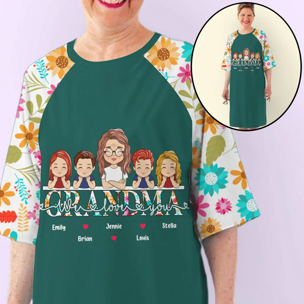 Flower Grandma Kids Together - Personalized Custom 3/4 Sleeve Dress - Image 2