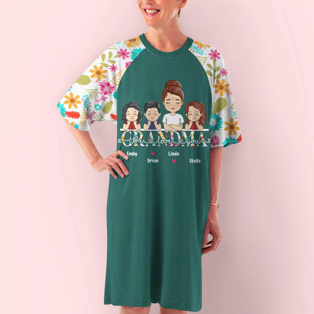 Flower Grandma Kids Together - Personalized Custom 3/4 Sleeve Dress - Image 4