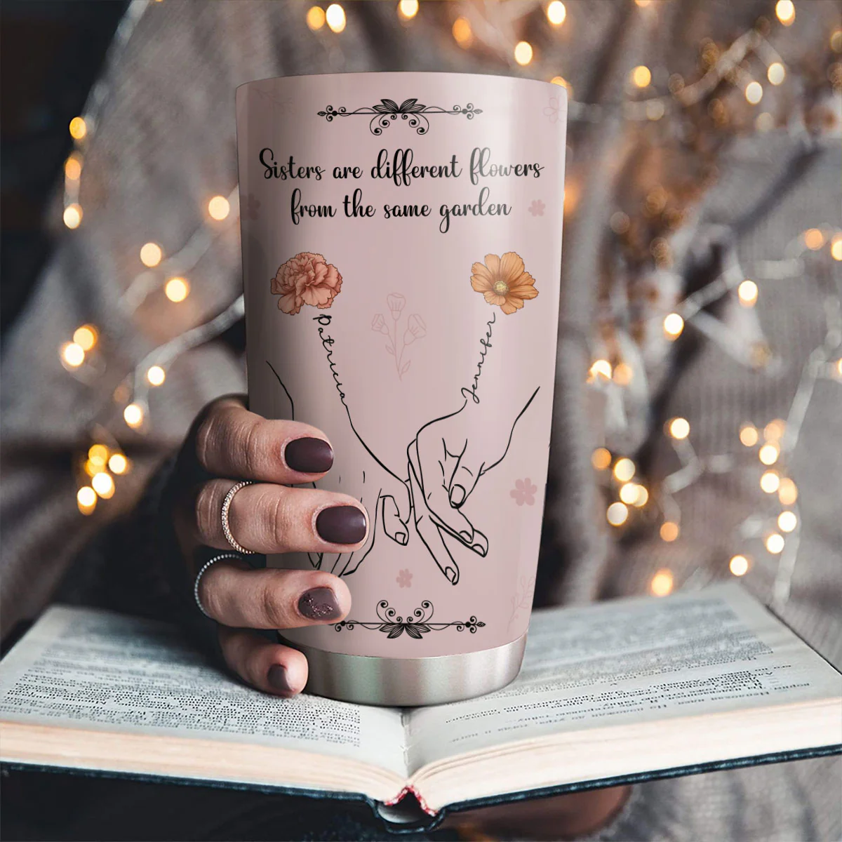 Flower Hands In Hands - Personalized Custom Tumbler - Image 4