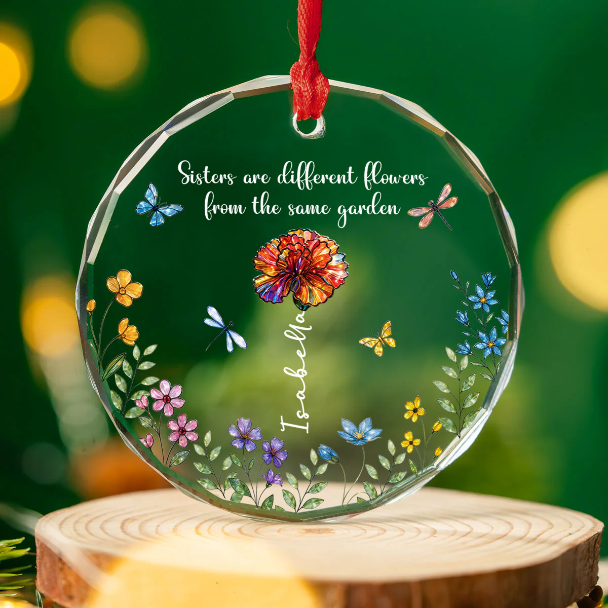 Flowers And Sisters Always Shine - Personalized Custom Glass Ornament - Image 3