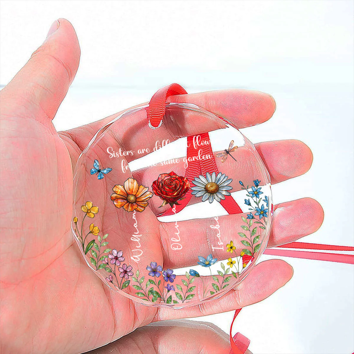 Flowers And Sisters Always Shine - Personalized Custom Glass Ornament - Image 5