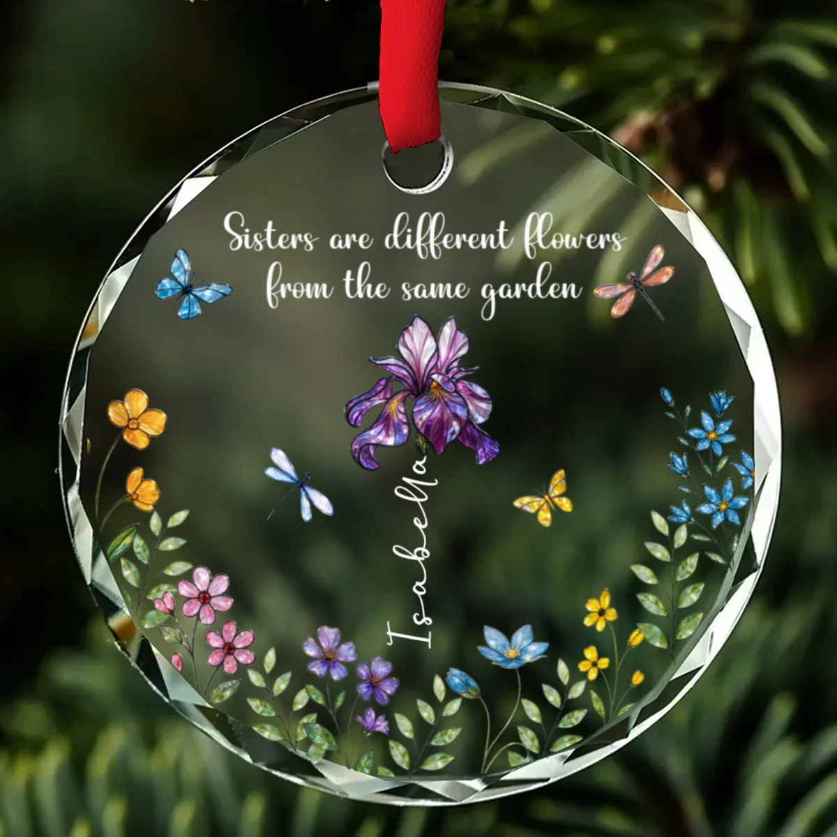 Flowers And Sisters Always Shine - Personalized Custom Glass Ornament - Image 7