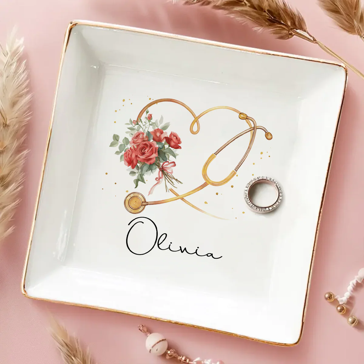 Flowers Bloom Under Caring Eyes  - Personalized Custom Jewelry Dish - Image 2