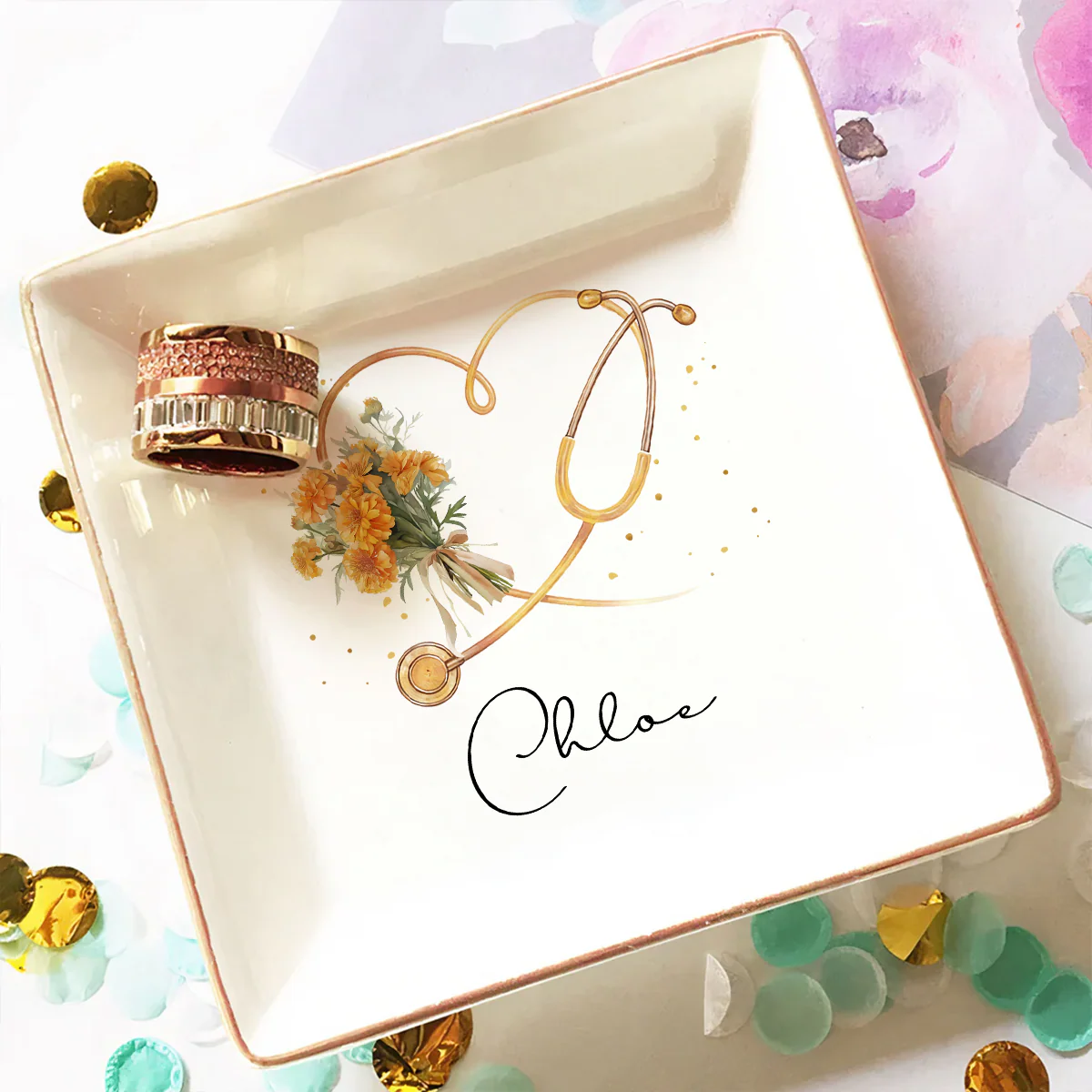 Flowers Bloom Under Caring Eyes  - Personalized Custom Jewelry Dish - Image 3