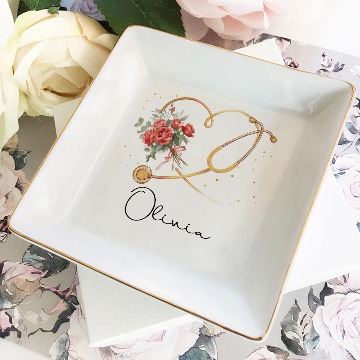 Flowers Bloom Under Caring Eyes  - Personalized Custom Jewelry Dish - Image 4