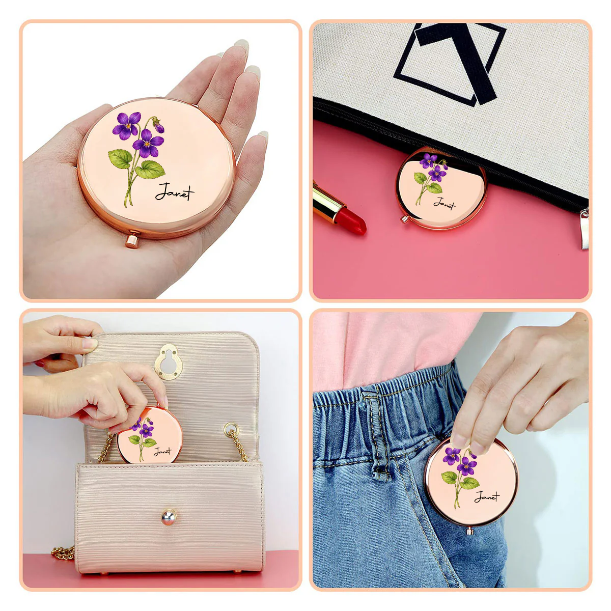 Flowers Bloom Where Beauty Lives - Personalized Custom Compact Mirror - Image 3