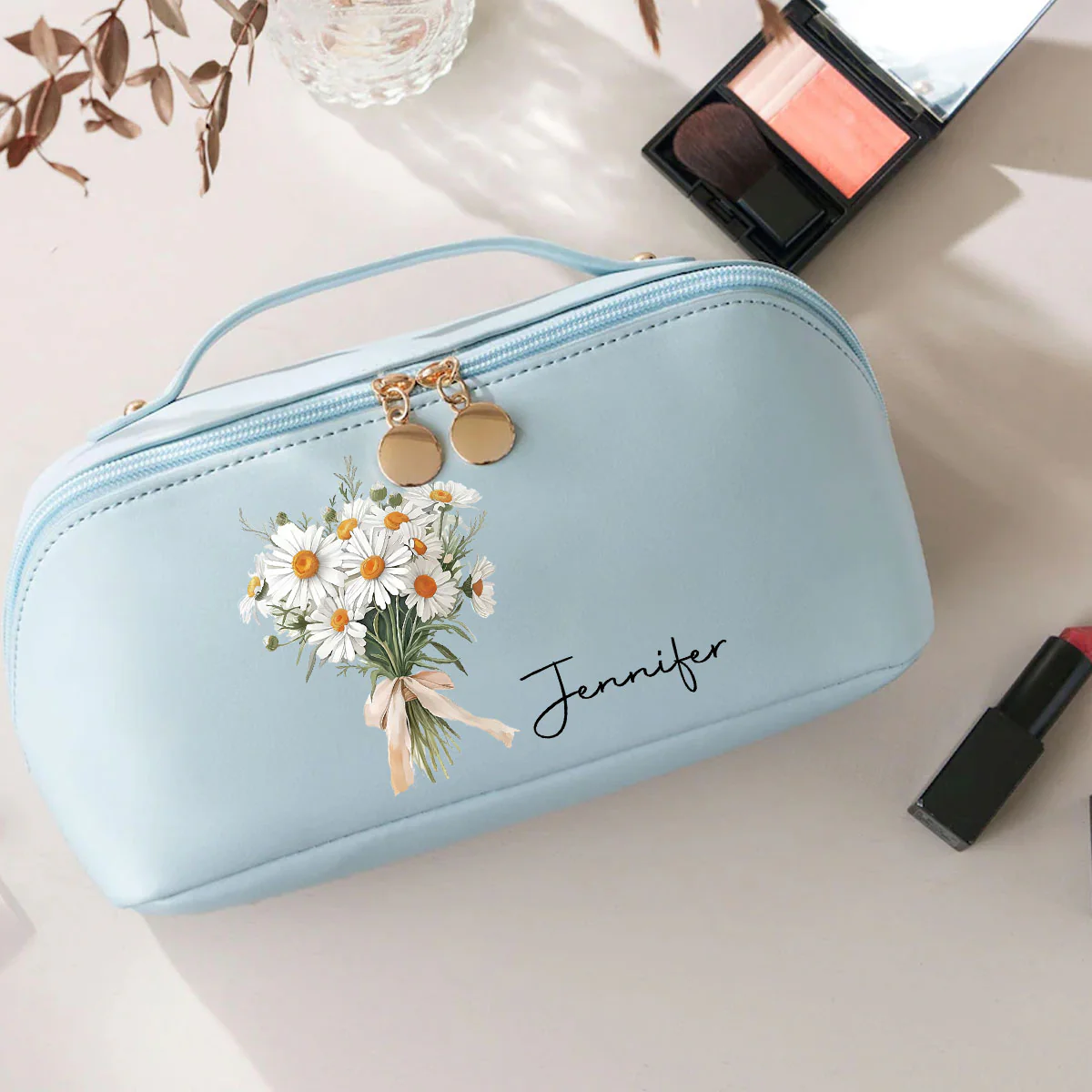 Flowers Do Not Tell They Show - Personalized Custom Leather Makeup Bag - Image 2