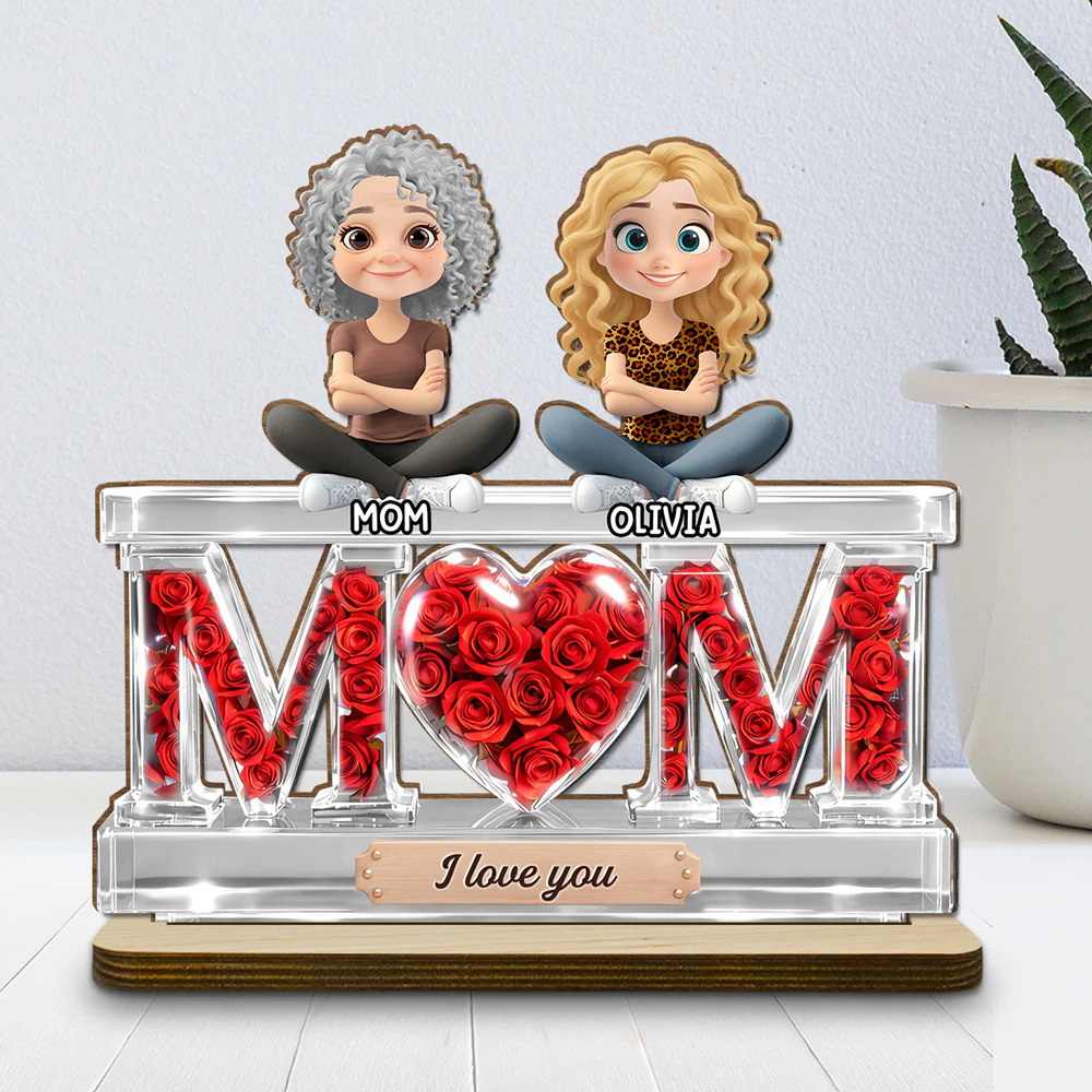 Flowers For Mommy - Personalized Custom 2-Layer Wood Plaque With Flat Base - Image 2