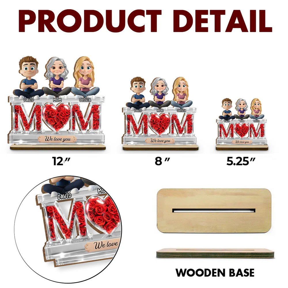 Flowers For Mommy - Personalized Custom 2-Layer Wood Plaque With Flat Base - Image 5