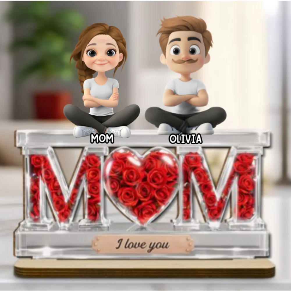 Flowers For Mommy - Personalized Custom 2-Layer Wood Plaque With Flat Base - Image 7