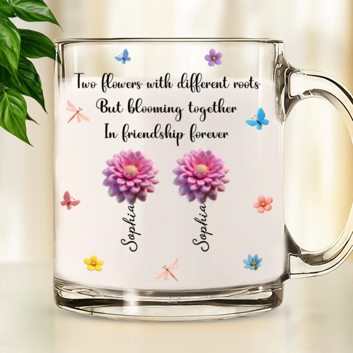 Flowers Grow Friendship Lasts Forever - Personalized Custom Glass Mug - Image 6