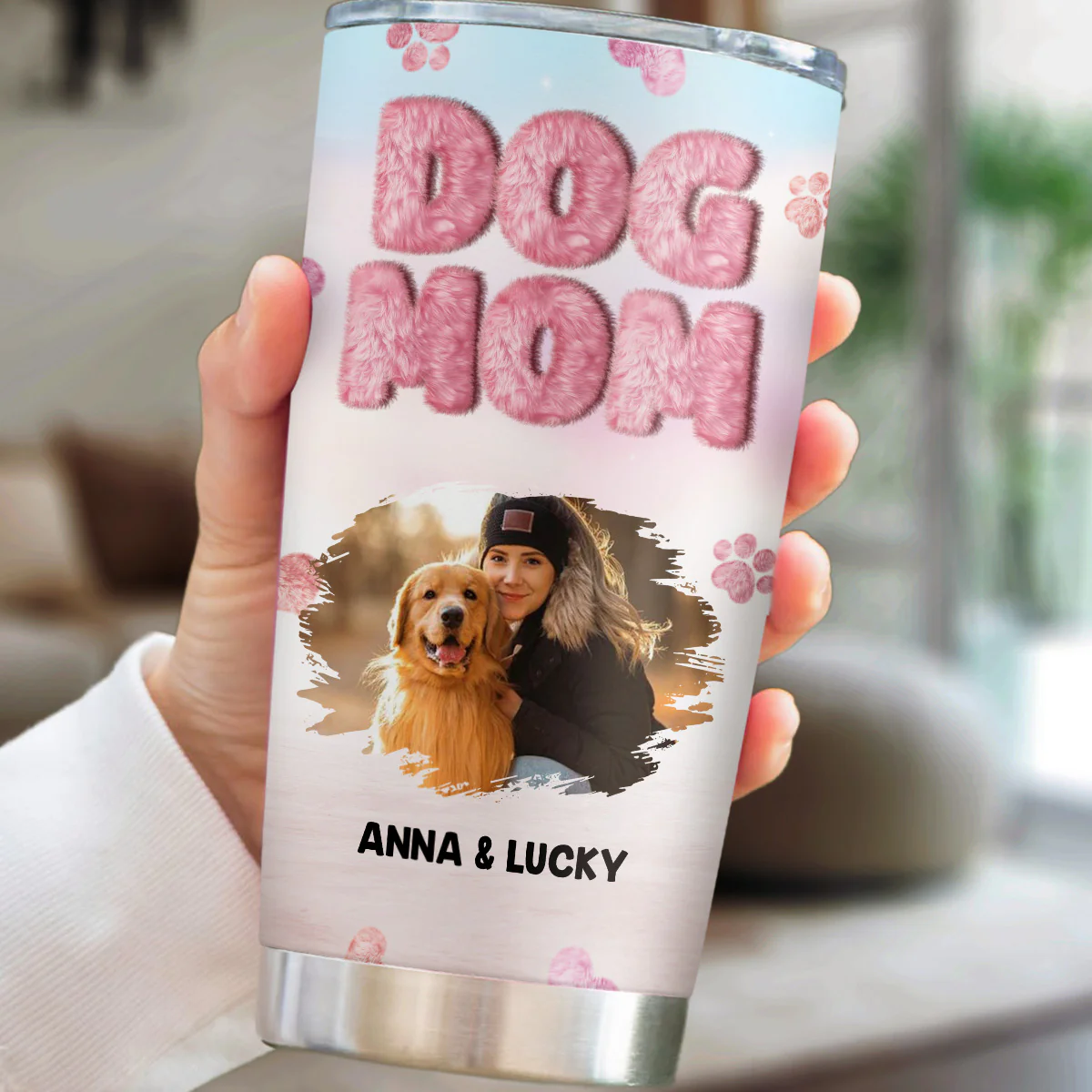 Fluffy Dog Mom Photo - Personalized Custom Tumbler - Image 2