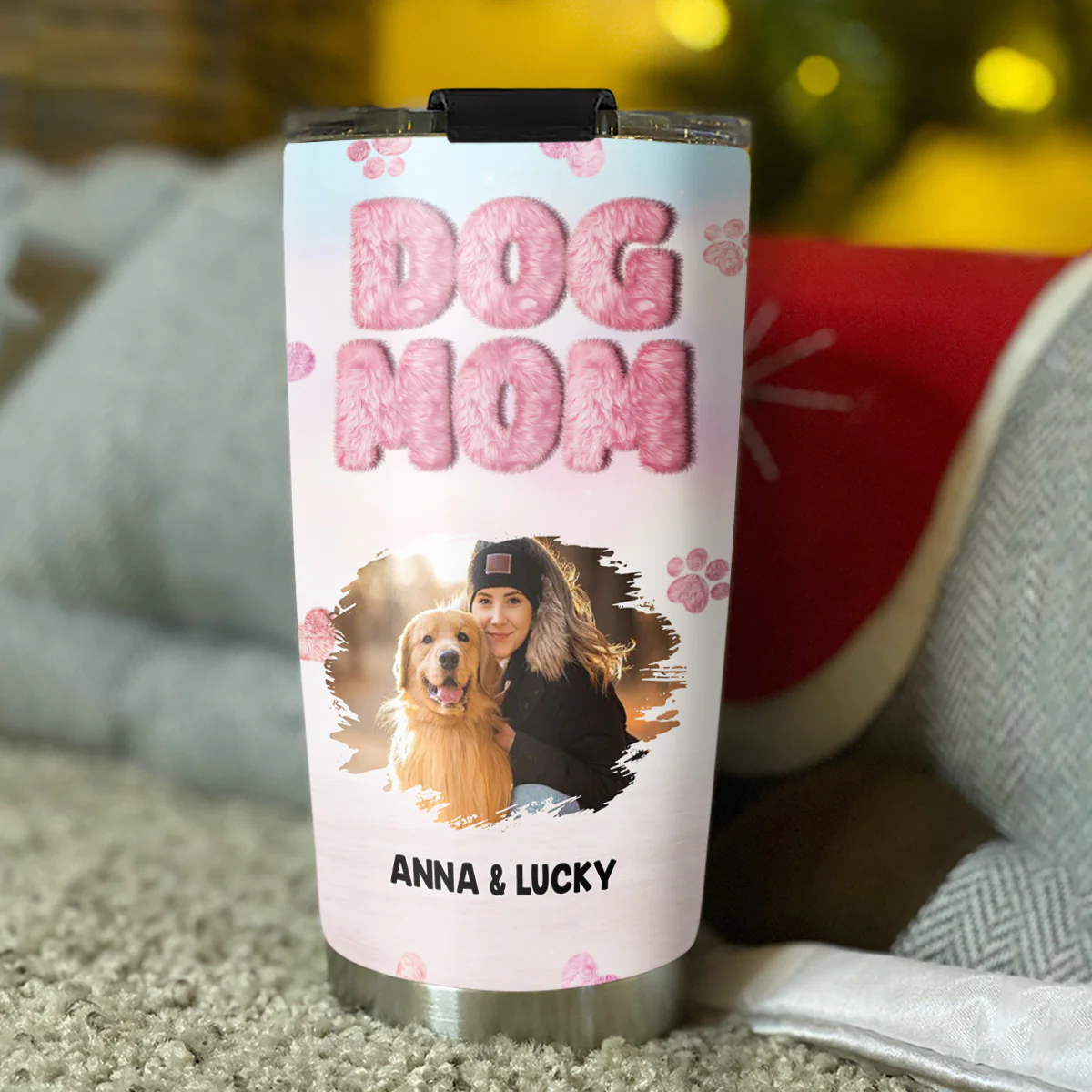 Fluffy Dog Mom Photo - Personalized Custom Tumbler - Image 3