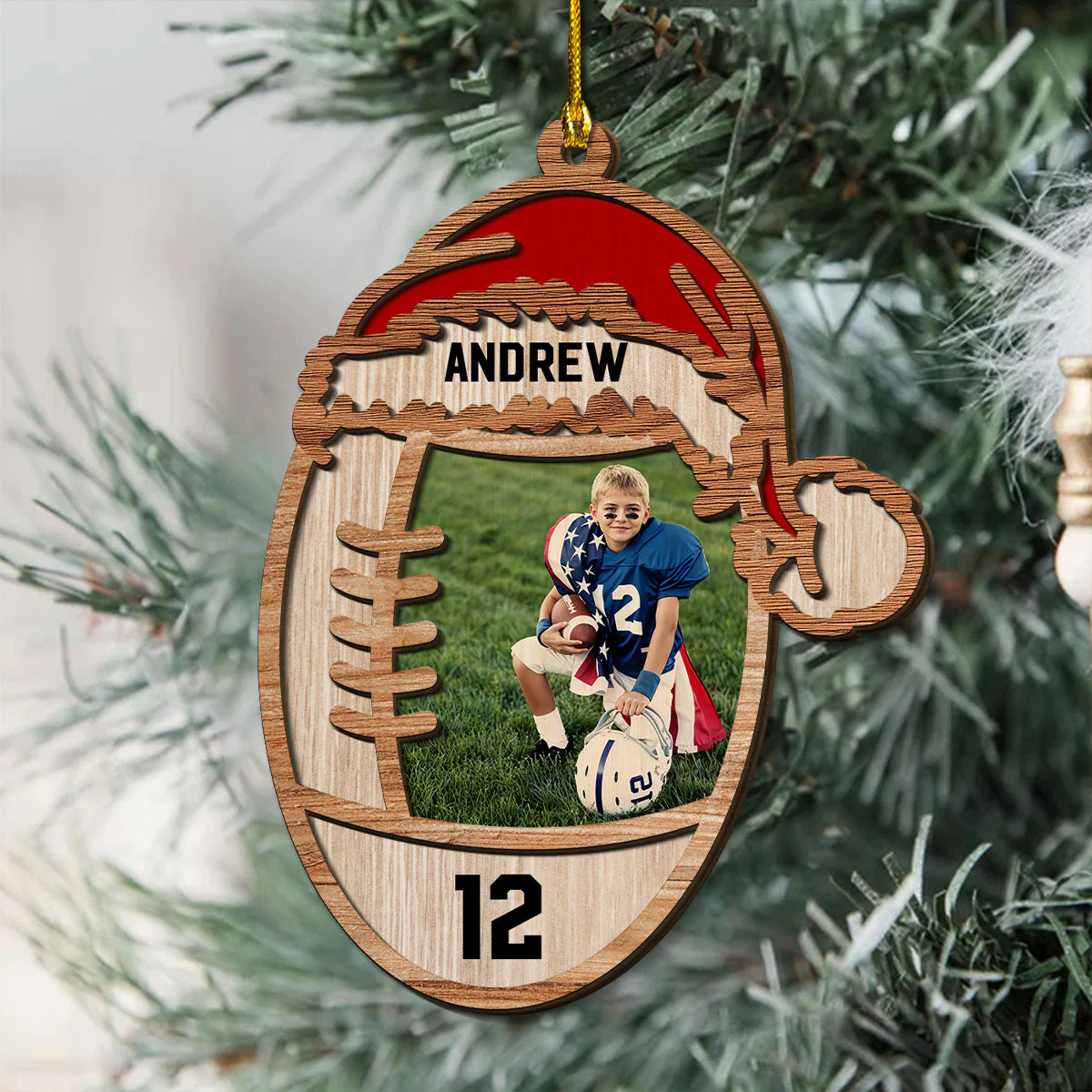 Football Lover Custom Photo - Personalized Custom 2-layered Wood Ornament - Image 3