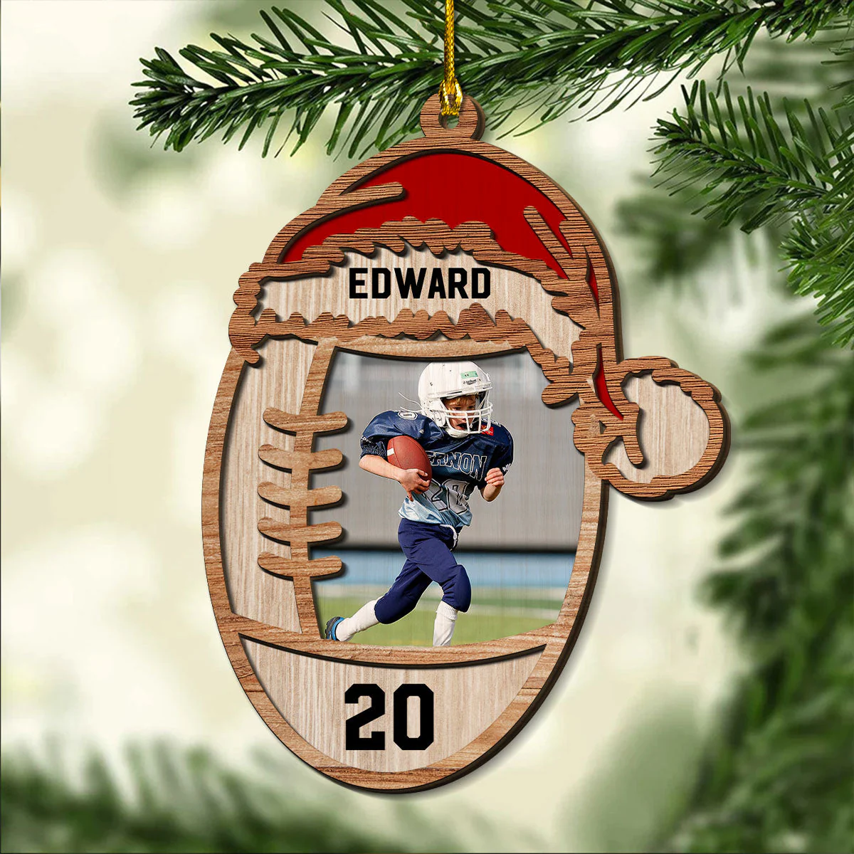 Football Lover Custom Photo - Personalized Custom 2-layered Wood Ornament - Image 4