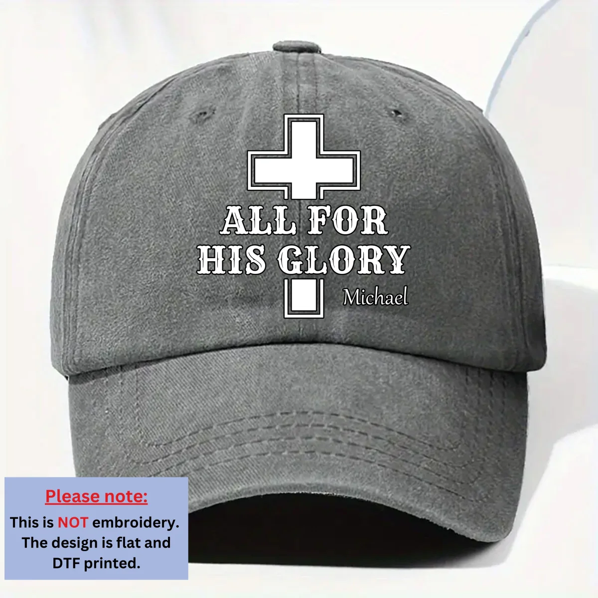 For His Glory - Personalized Custom Vintage Washed Denim Cap - Image 8