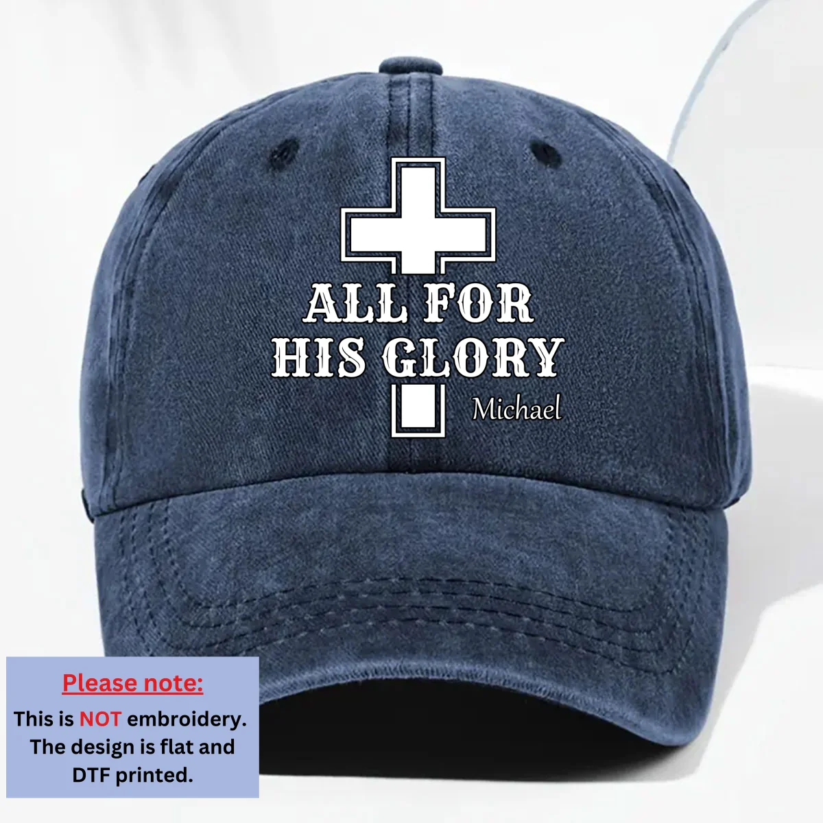 For His Glory - Personalized Custom Vintage Washed Denim Cap - Image 9