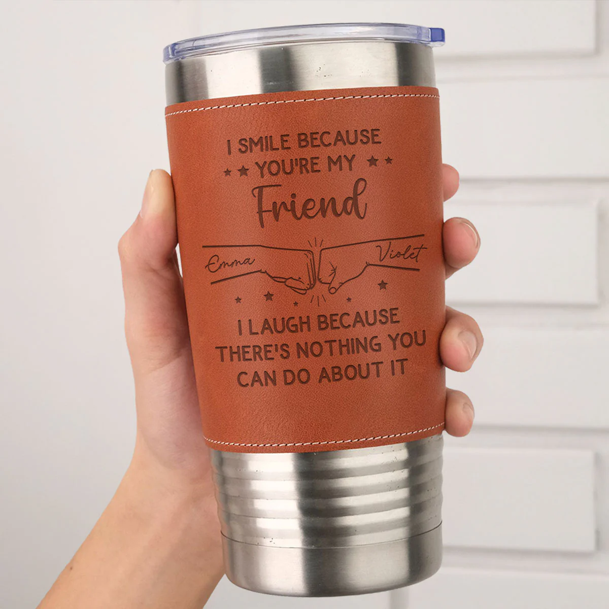 For My Brother -  Personalized Custom Engraved Leather Tumbler - Image 5