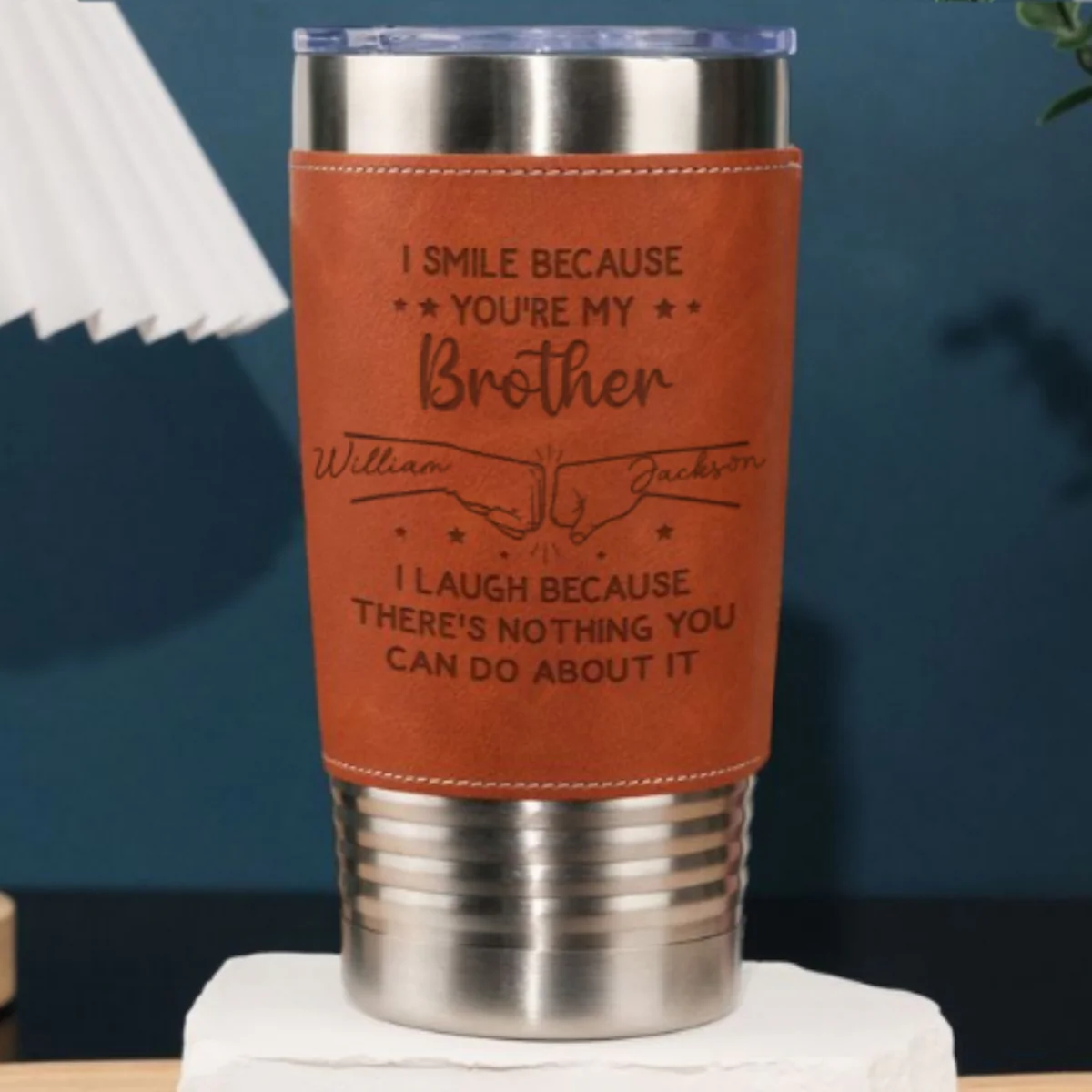 For My Brother -  Personalized Custom Engraved Leather Tumbler - Image 8