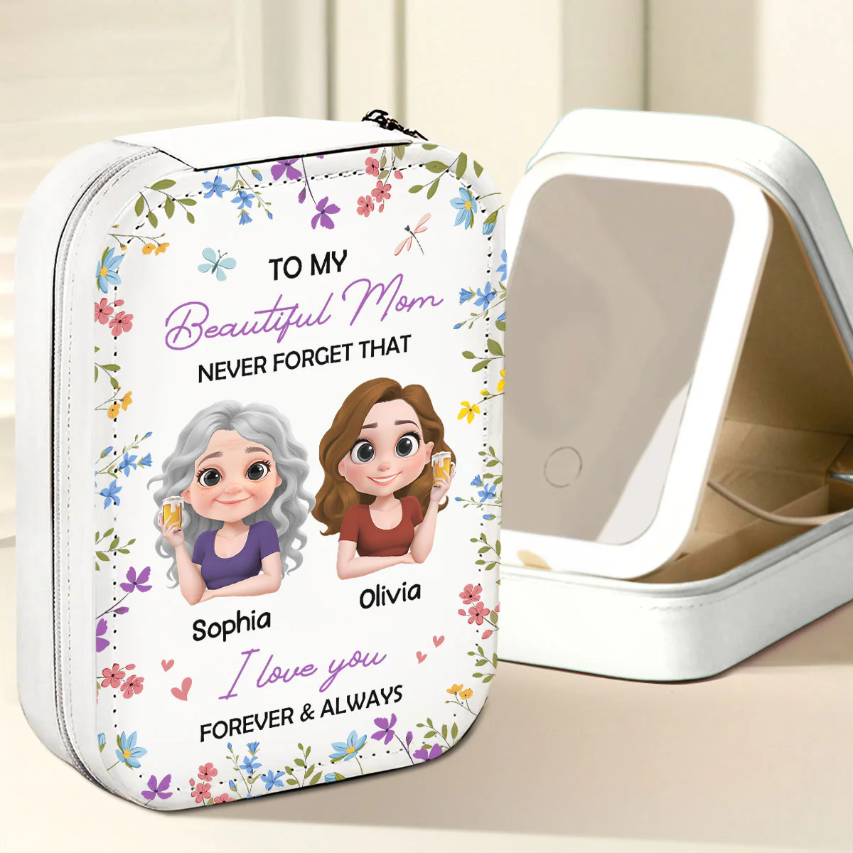 Forever And Always - Personalized Custom Jewelry Box With LED Mirror