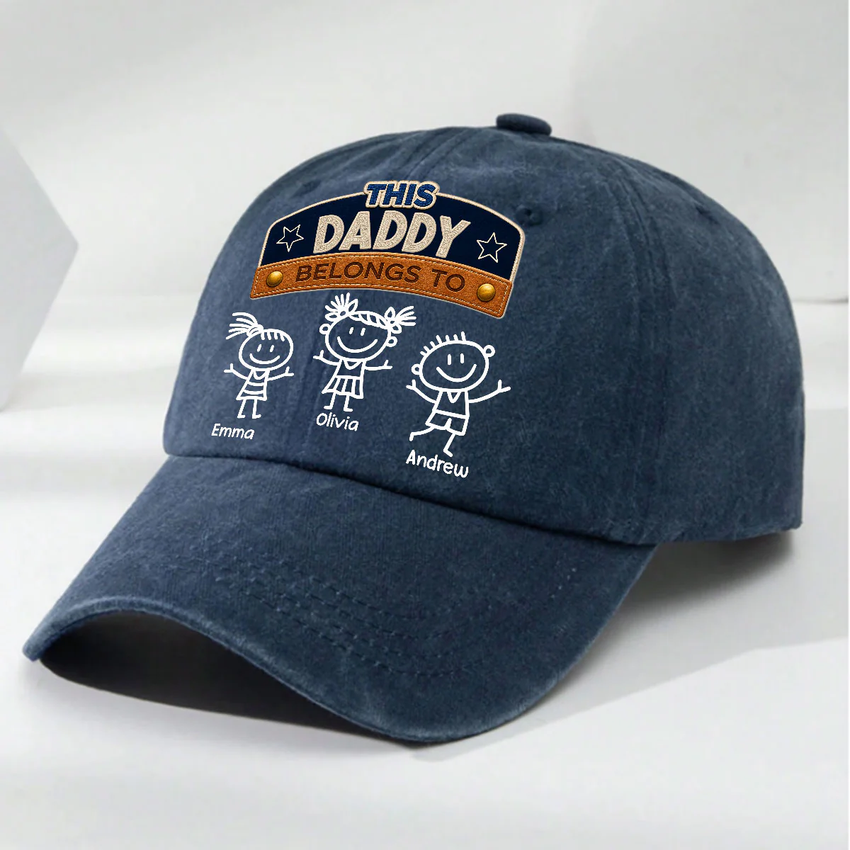 Forever Belongs To Dad Grandpa - Personalized Custom Vintage Washed Denim Cap - Image 5