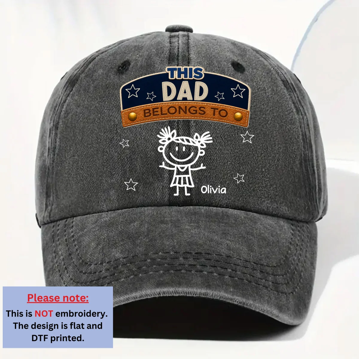 Forever Belongs To Dad Grandpa - Personalized Custom Vintage Washed Denim Cap - Image 7