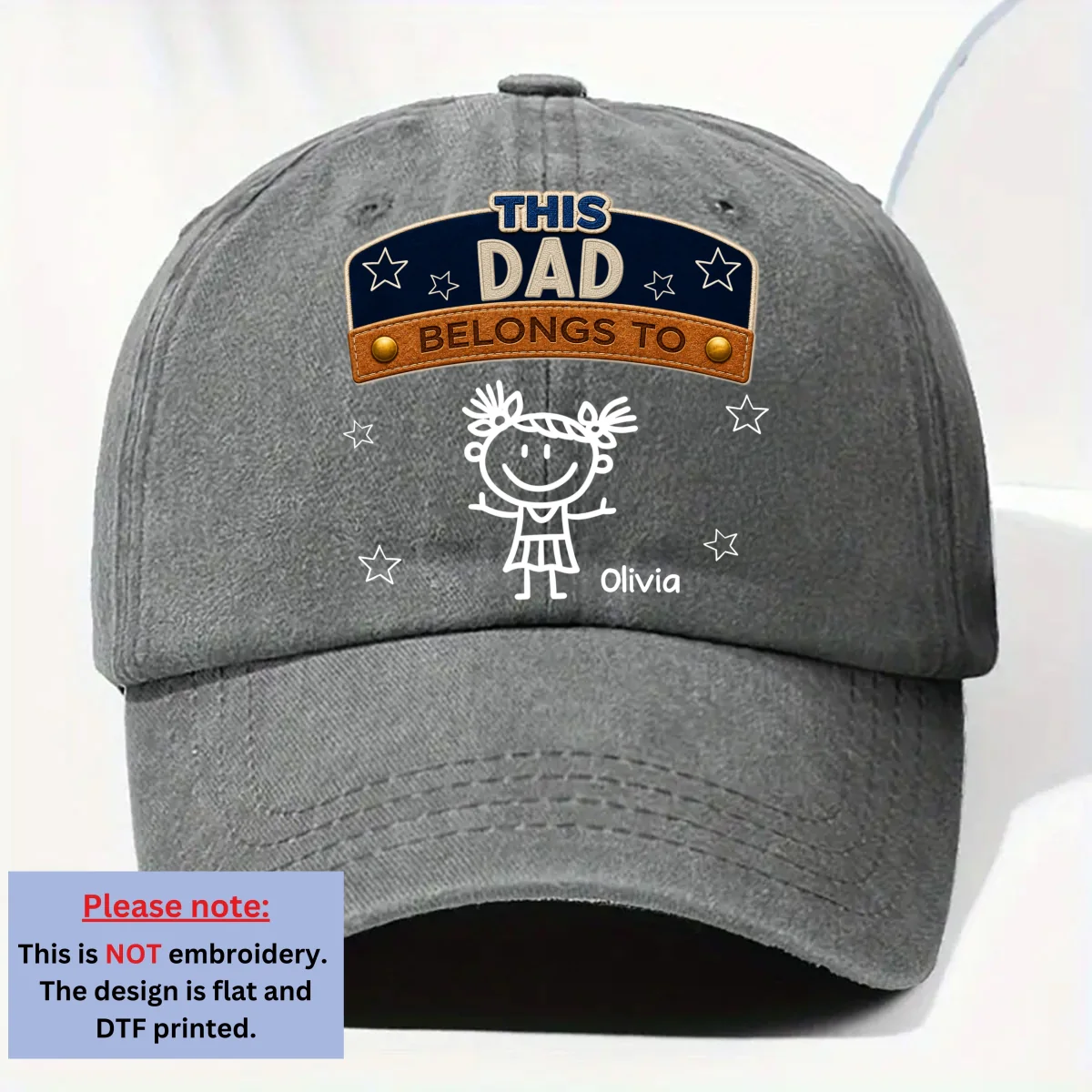 Forever Belongs To Dad Grandpa - Personalized Custom Vintage Washed Denim Cap - Image 8