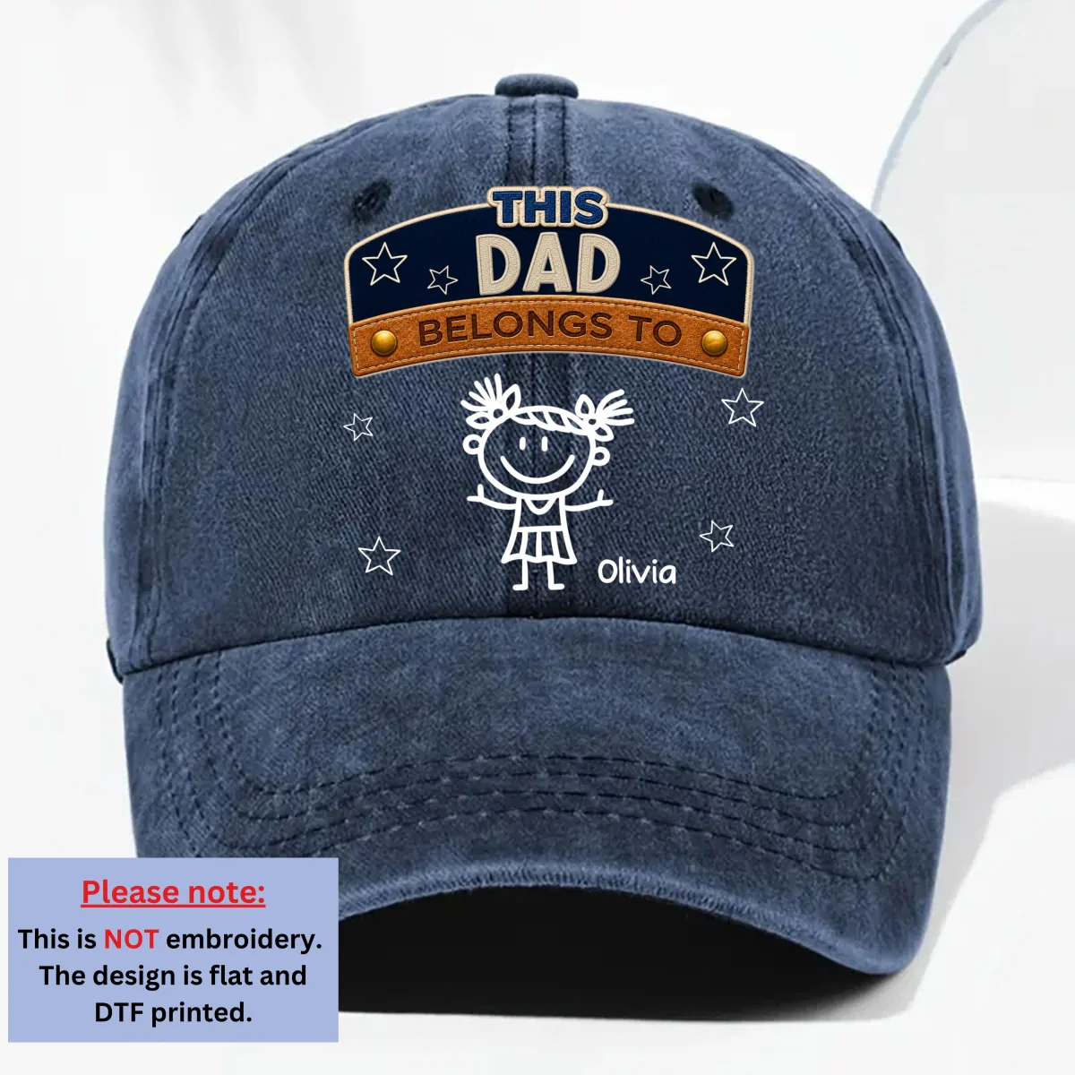 Forever Belongs To Dad Grandpa - Personalized Custom Vintage Washed Denim Cap - Image 9
