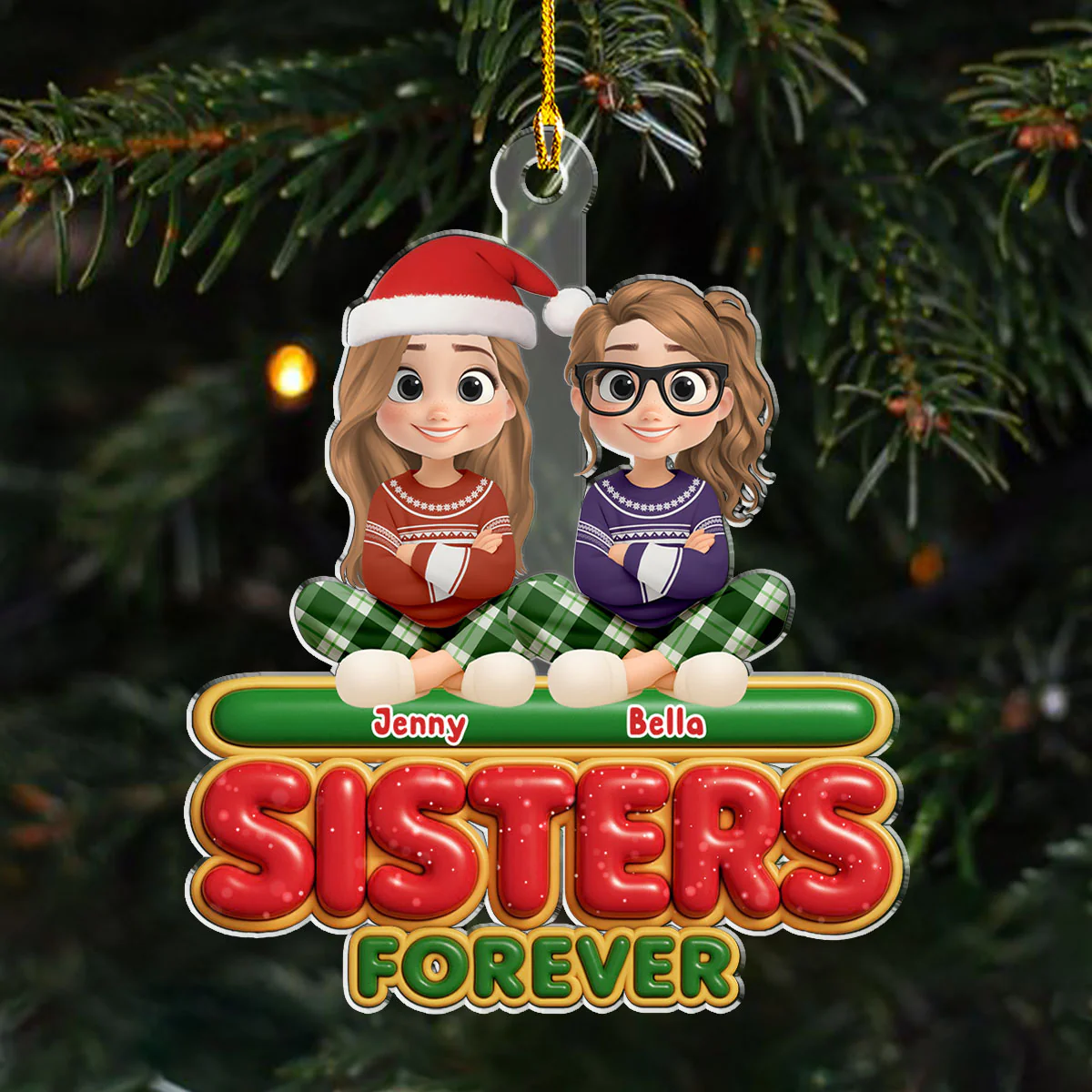Forever Besties Sisters - Personalized Custom Acrylic Ornament - Image 5