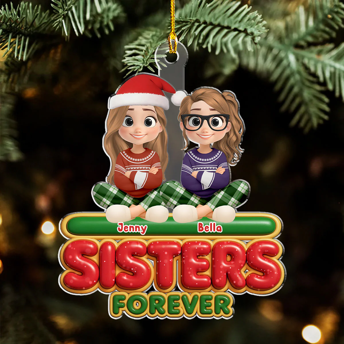 Forever Besties Sisters - Personalized Custom Acrylic Ornament - Image 6
