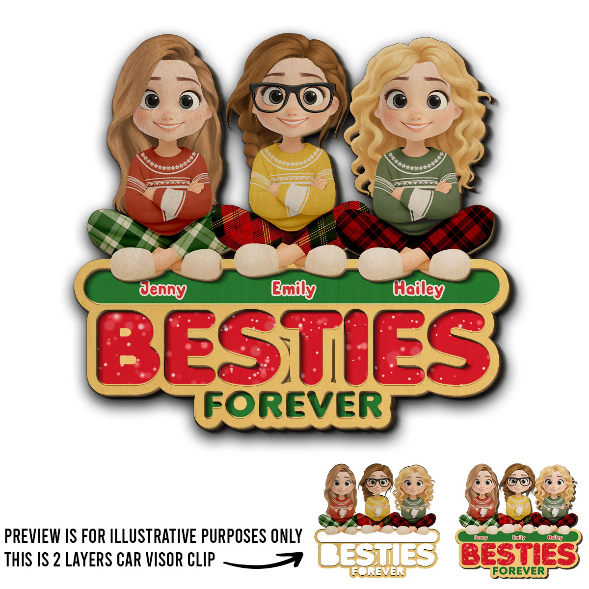 Forever Besties Sisters - Personalized Custom Car Visor Clip - Image 4