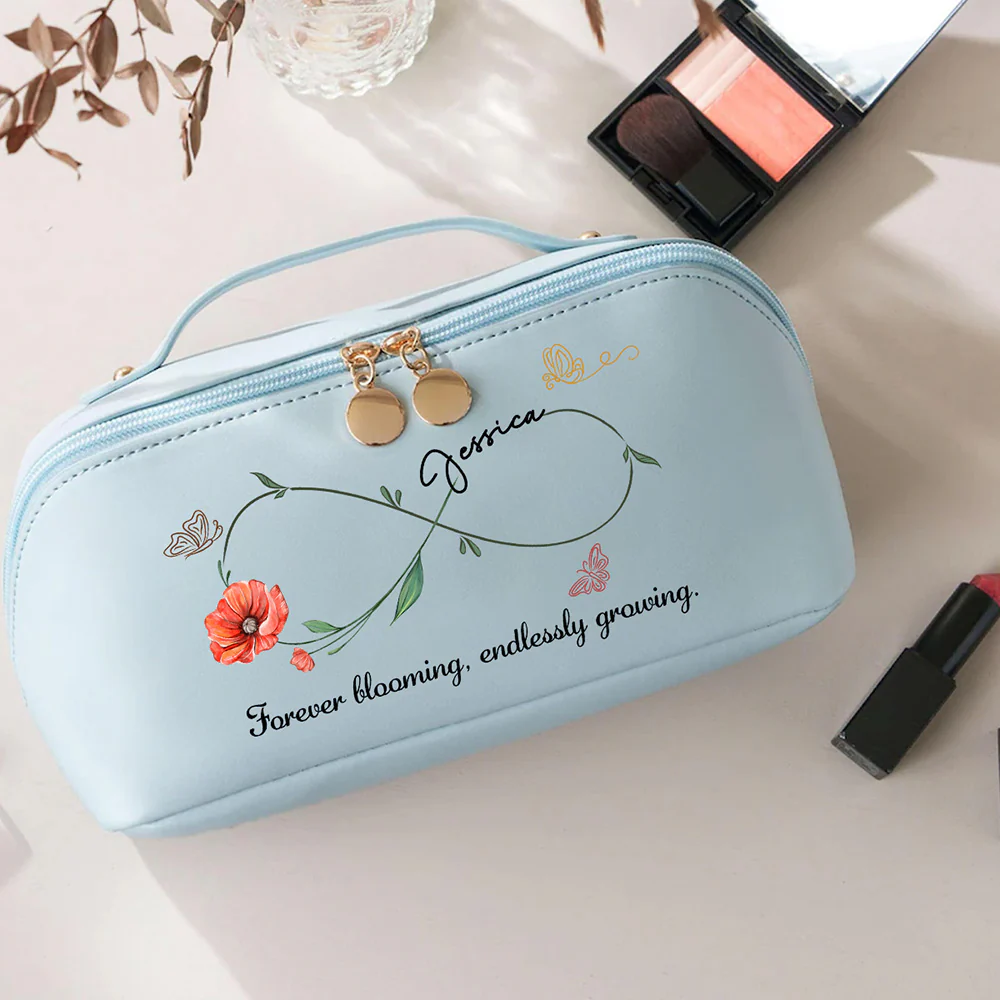Forever Blooming, Endlessly Growing - Personalized Custom Leather Makeup Bag - Image 4