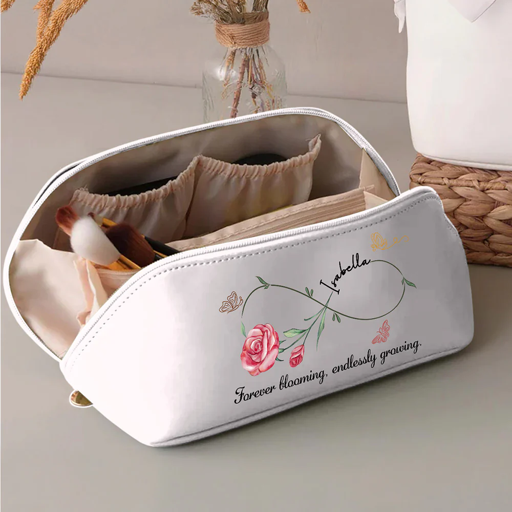 Forever Blooming, Endlessly Growing - Personalized Custom Leather Makeup Bag - Image 5