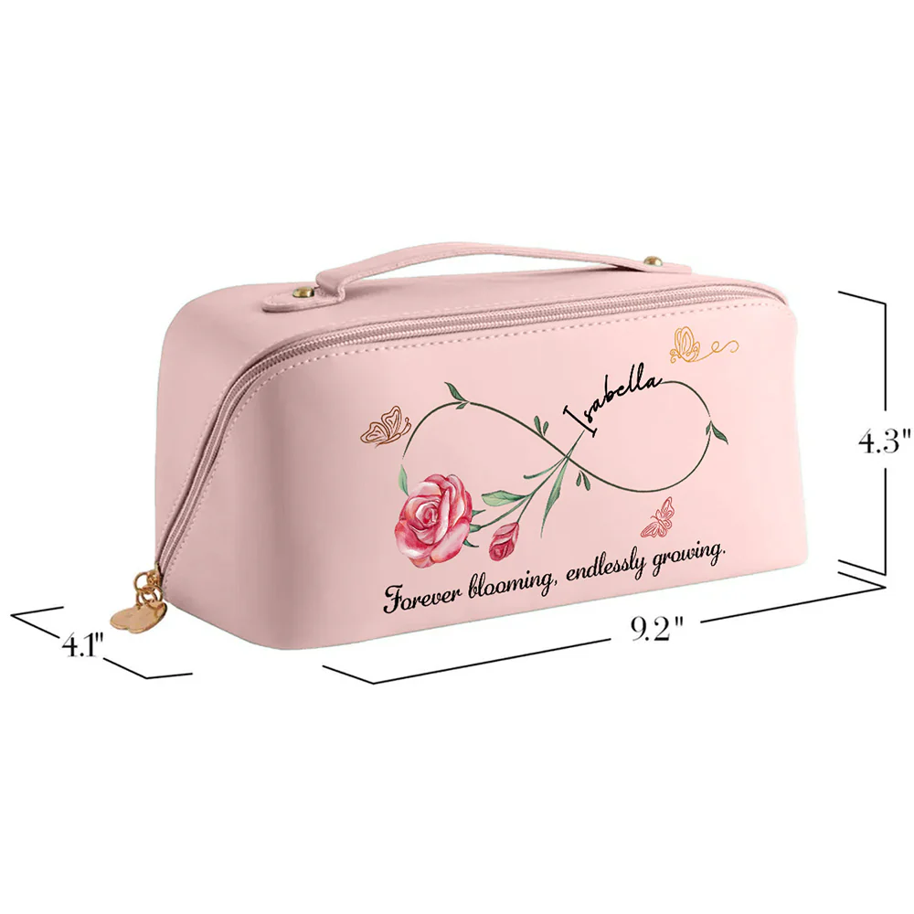 Forever Blooming, Endlessly Growing - Personalized Custom Leather Makeup Bag - Image 6