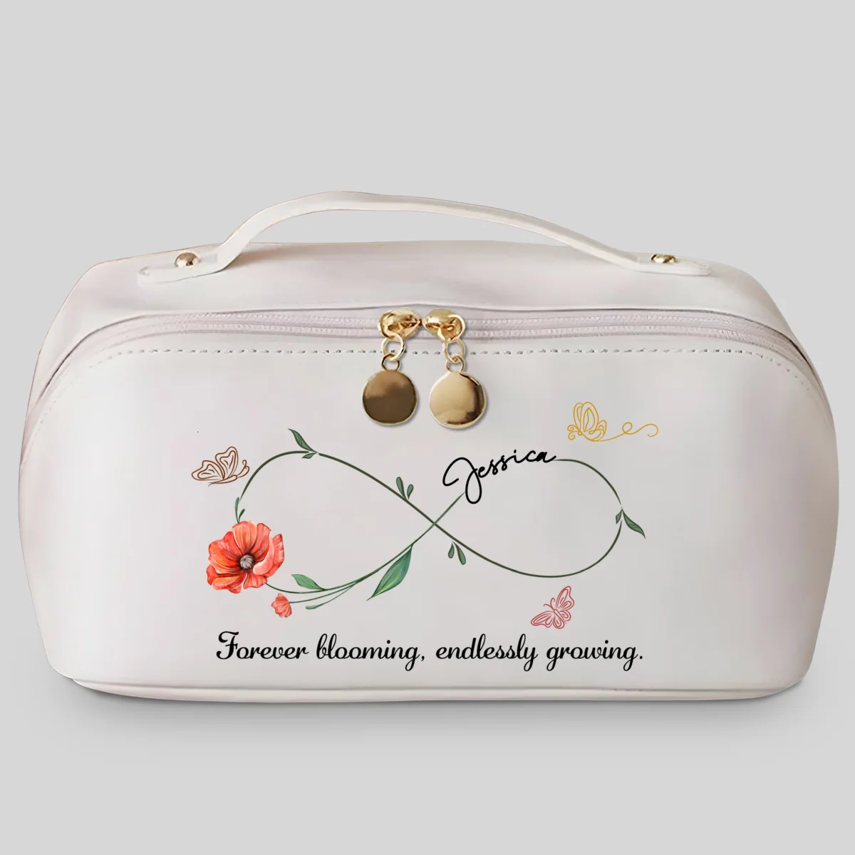 Forever Blooming, Endlessly Growing - Personalized Custom Leather Makeup Bag - Image 8