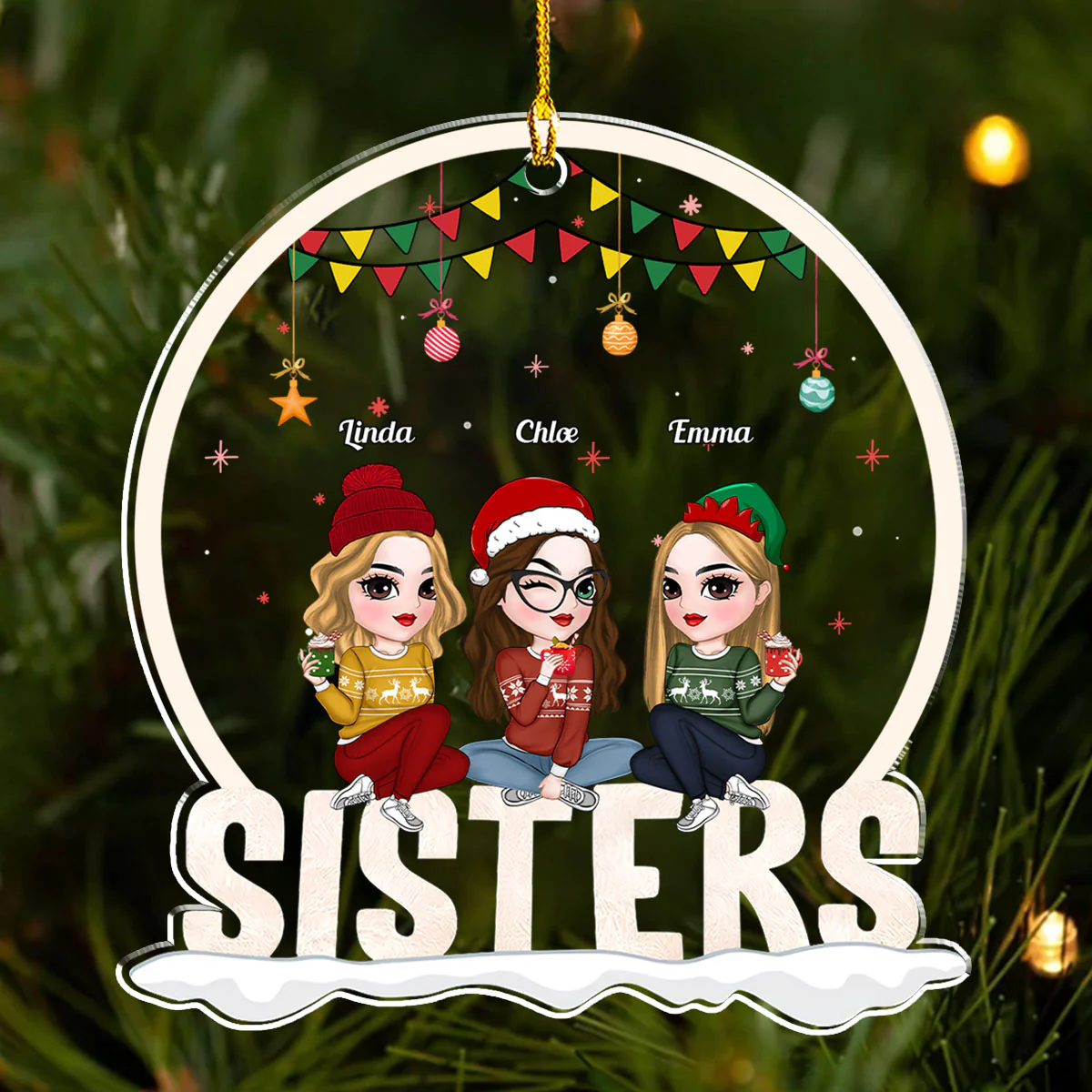 Forever Bonded Sisters - Personalized Custom Acrylic Ornament - Image 2