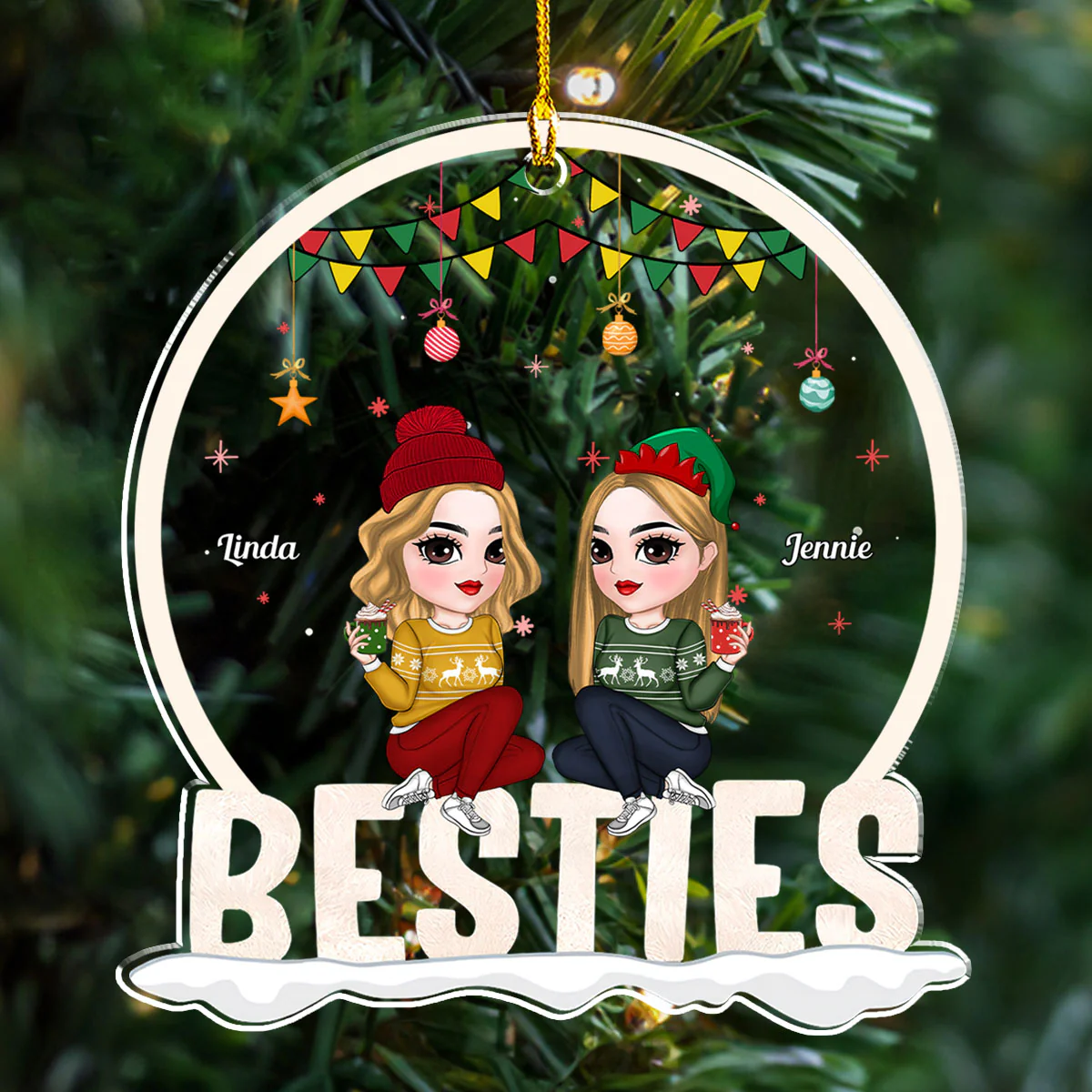 Forever Bonded Sisters - Personalized Custom Acrylic Ornament - Image 3