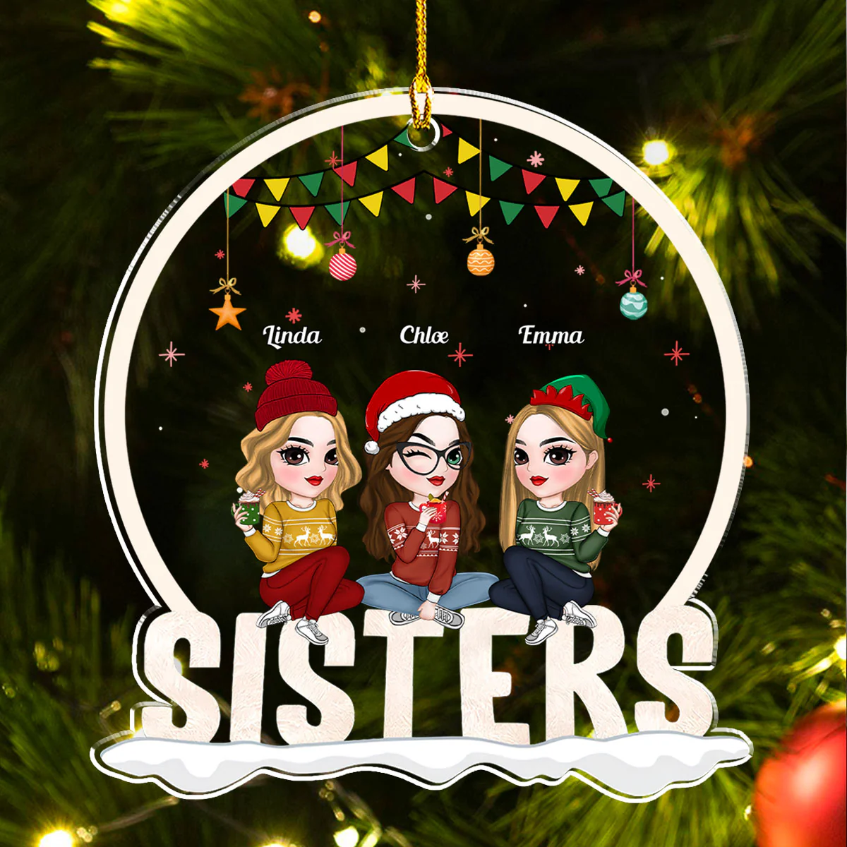 Forever Bonded Sisters - Personalized Custom Acrylic Ornament - Image 4