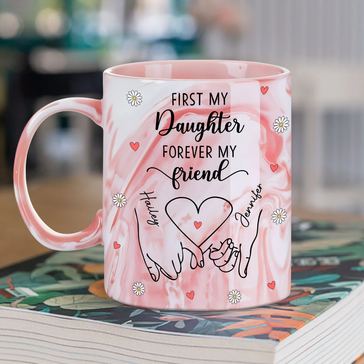 Forever Daughter Forever Friend - Personalized Custom Pink Marble Mug - Image 2