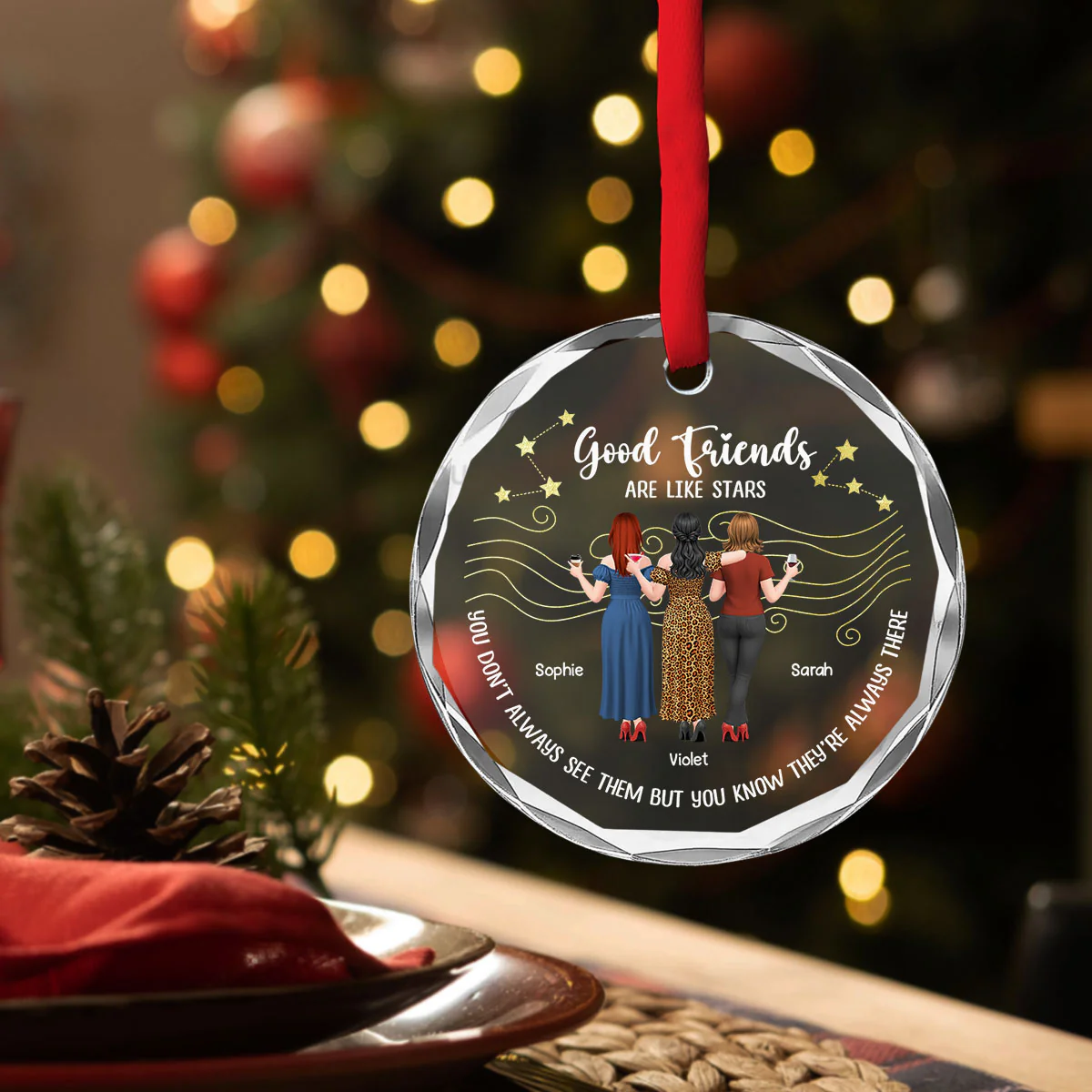 Forever Friends Star - Personalized Custom Glass Ornament - Image 4