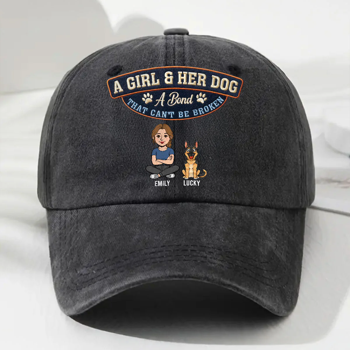 Forever Her Dog - Personalized Custom Vintage Washed Denim Cap