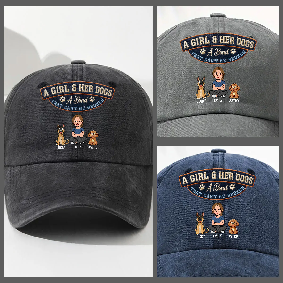 Forever Her Dog - Personalized Custom Vintage Washed Denim Cap - Image 3