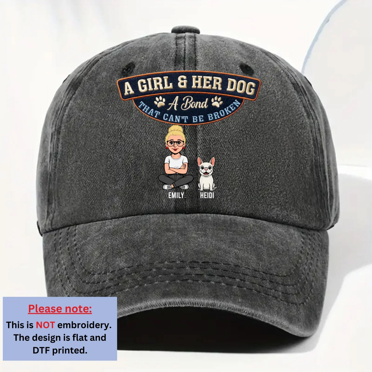 Forever Her Dog - Personalized Custom Vintage Washed Denim Cap - Image 6