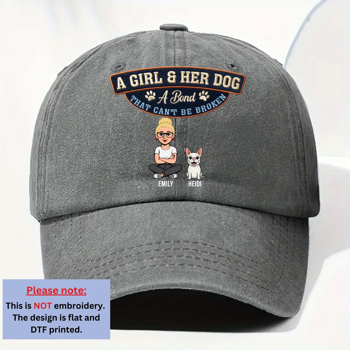 Forever Her Dog - Personalized Custom Vintage Washed Denim Cap - Image 7
