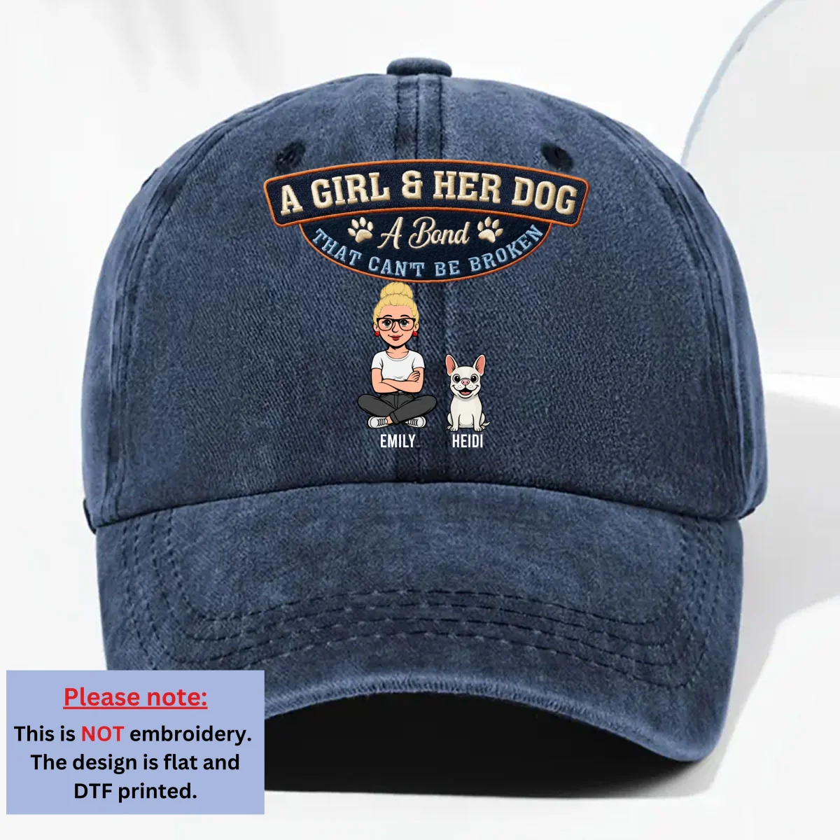 Forever Her Dog - Personalized Custom Vintage Washed Denim Cap - Image 8