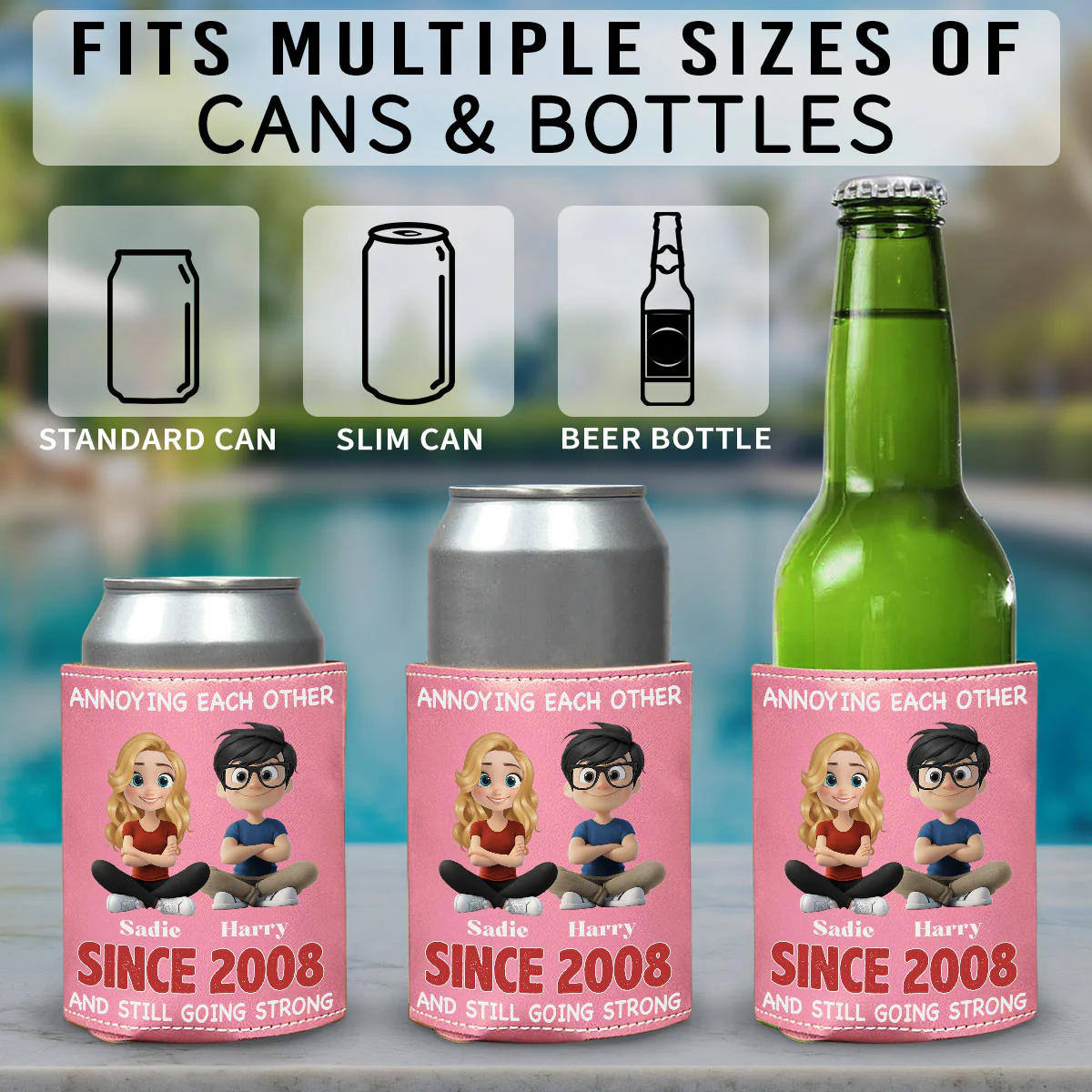 Forever In Love - Personalized Custom Pink Leather Can Cooler Holder - Image 5