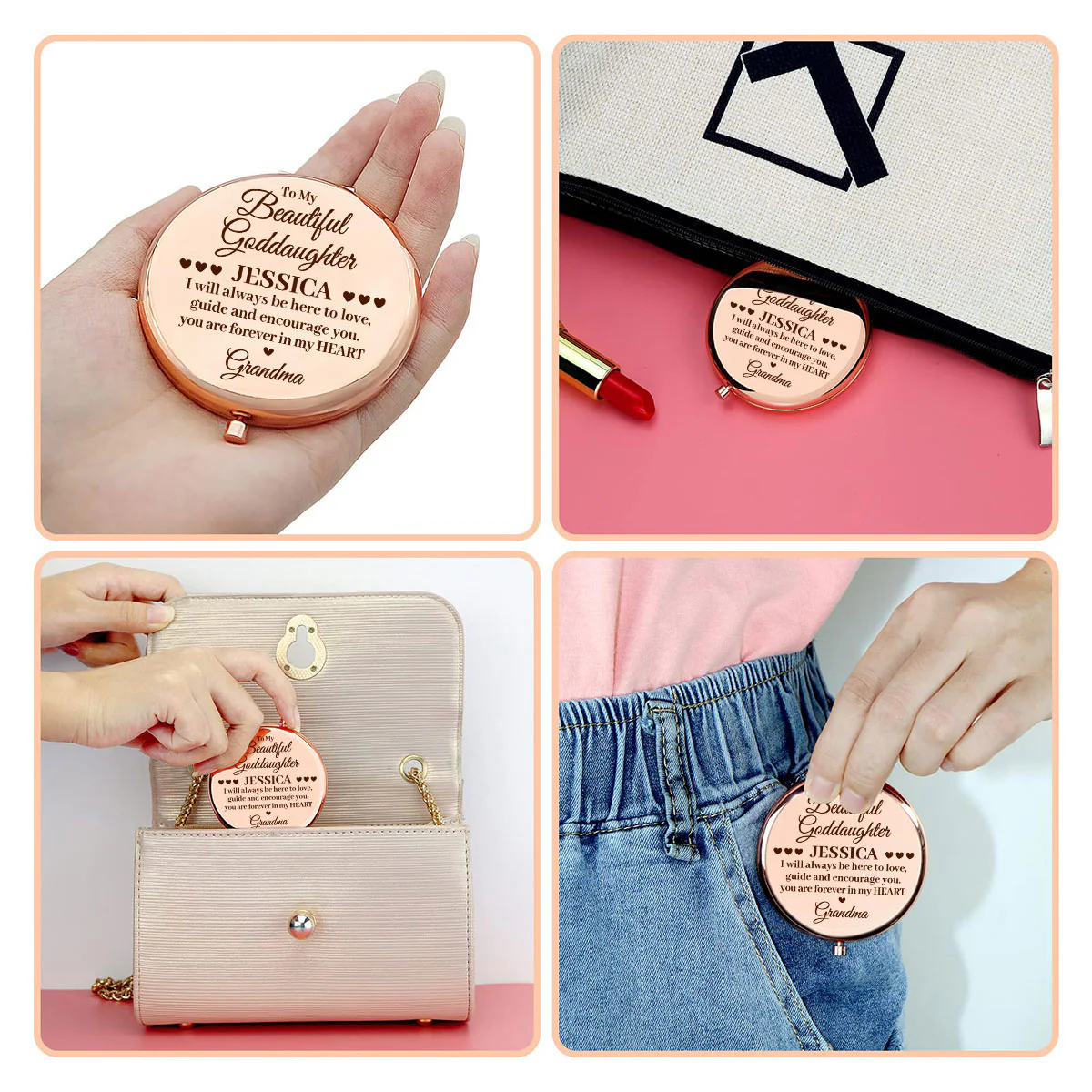 Forever In My Heart Goddaughter - Personalized Custom Compact Mirror - Image 3