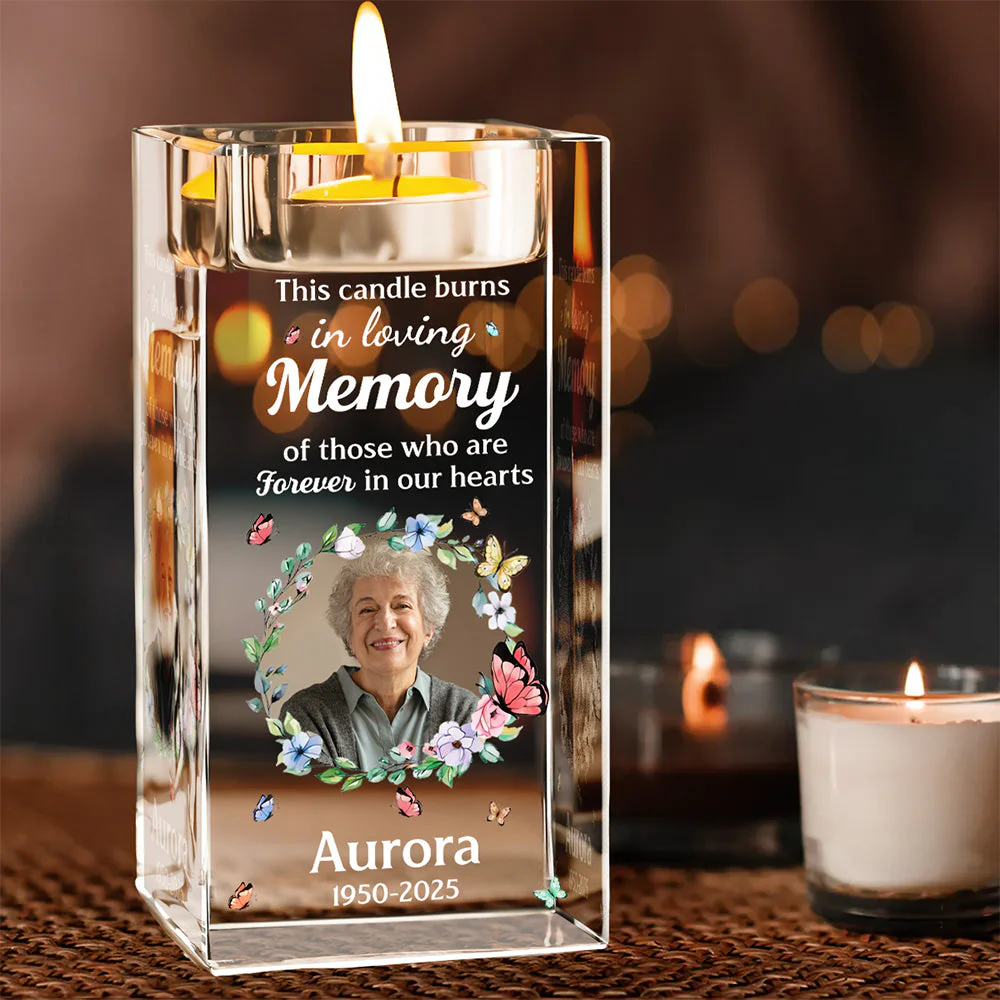 Forever In Our Hearts - Personalized Custom Crystal Candle Holder - Image 3