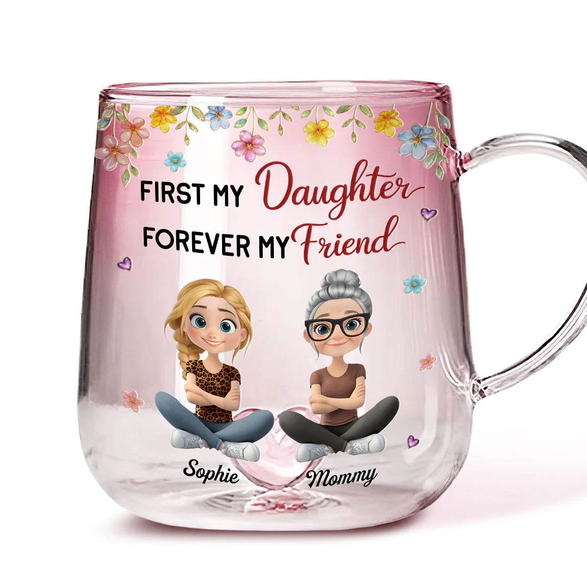 Forever Linked - Personalized Custom Pink Gradient Glass Mug